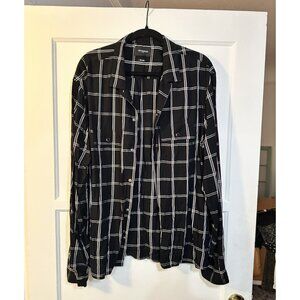 Kooples Plaid Boyfried Shirt - Black/White - Size M